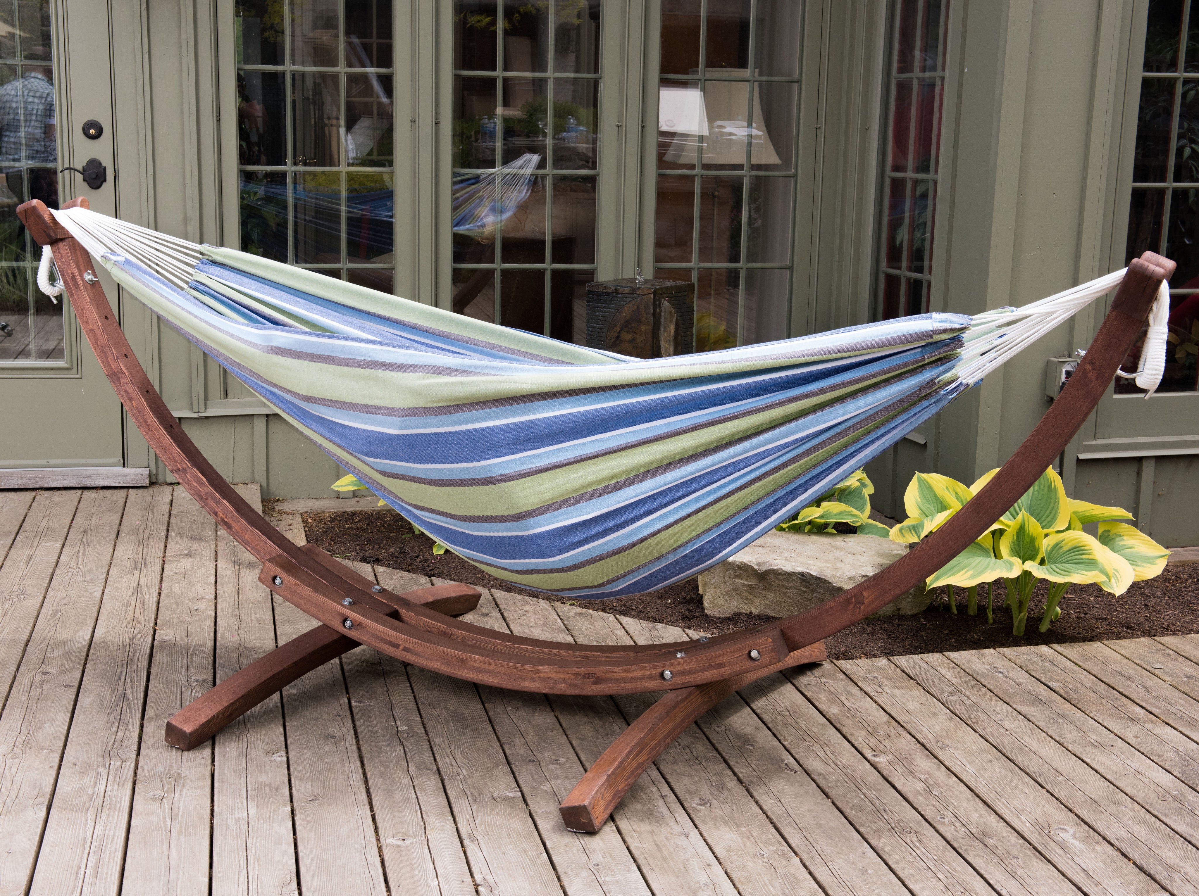 Double Cotton Hammock with Solid Pine Stand (260cm) - Oasis