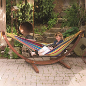 Double Cotton Hammock with Solid Pine Stand (260cm) - Tropical