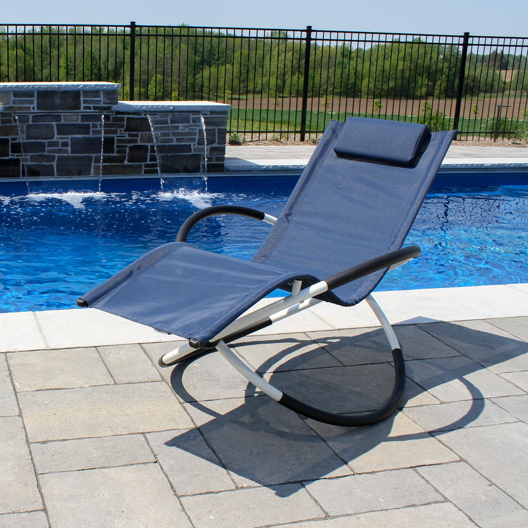 Orbital Steel Lounger - Navy & White