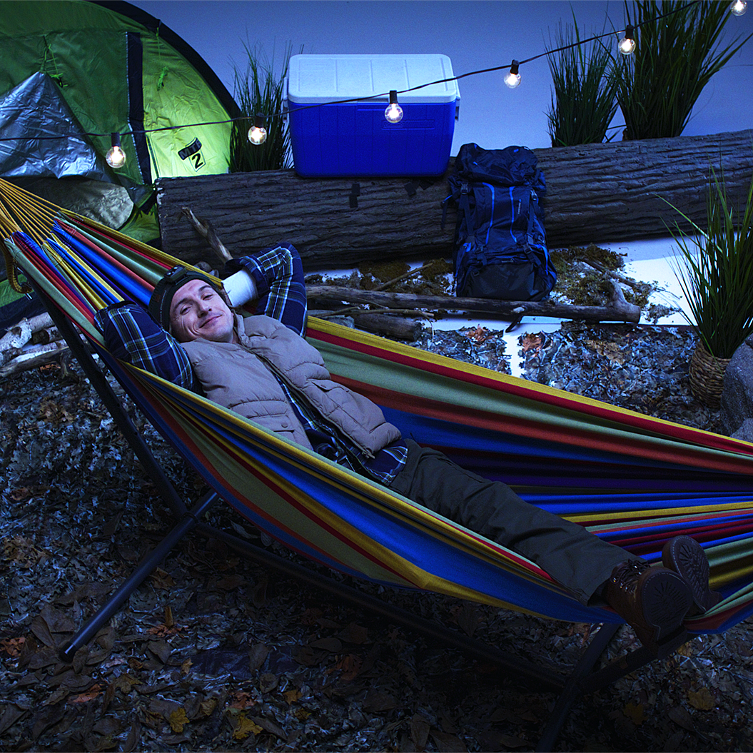 Double Cotton Hammock with Stand (250cm) - Tropical