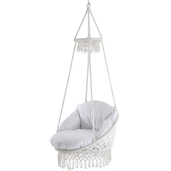 Deluxe Macrame Chair With Fringe - White