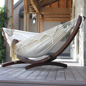 Double Cotton Hammock with Solid Pine Stand (260cm) - Natural with Fringe
