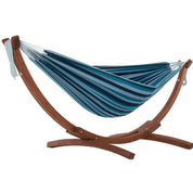 Double Cotton Hammock with Solid Pine Stand (260cm) - Blue Lagoon