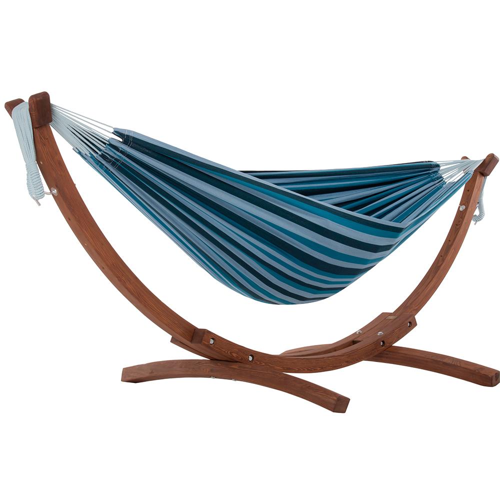 Double Cotton Hammock with Solid Pine Stand 260cm (FSC Certified) Blue Lagoon