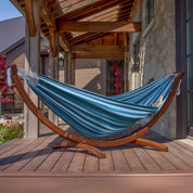 Double Cotton Hammock with Solid Pine Stand (260cm) - Blue Lagoon