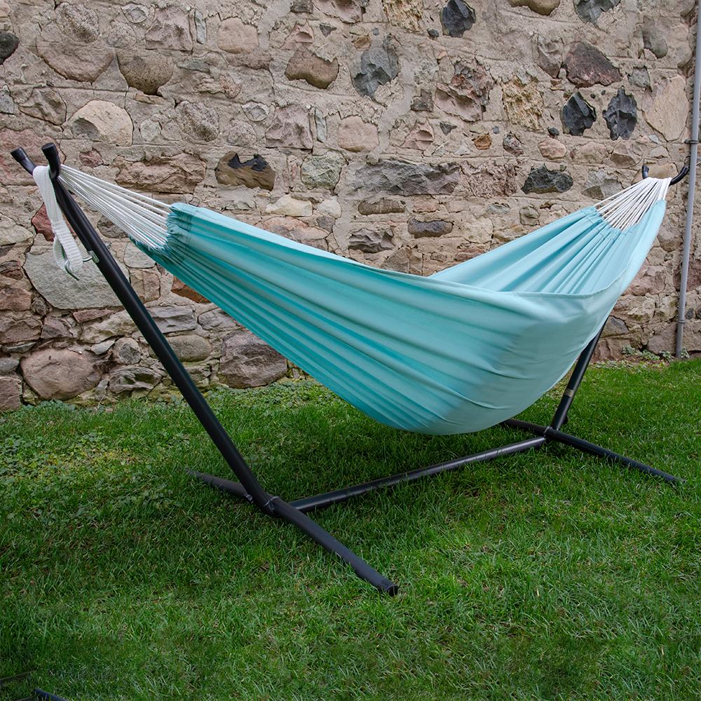 Double Polyester Hammock with Stand (280cm) - Aqua