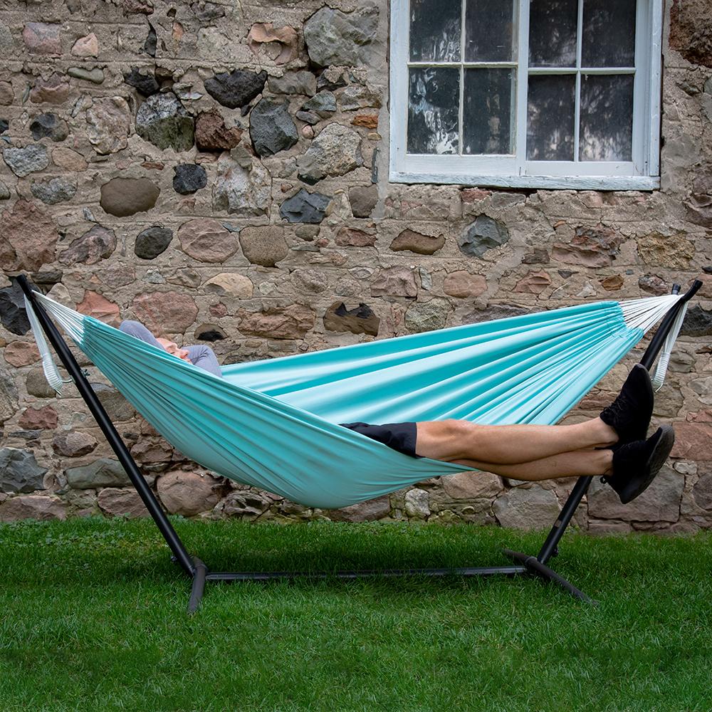 Double Polyester Hammock with Stand (280cm) - Aqua
