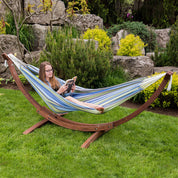 Double Cotton Hammock with Solid Pine Stand (260cm) - Oasis