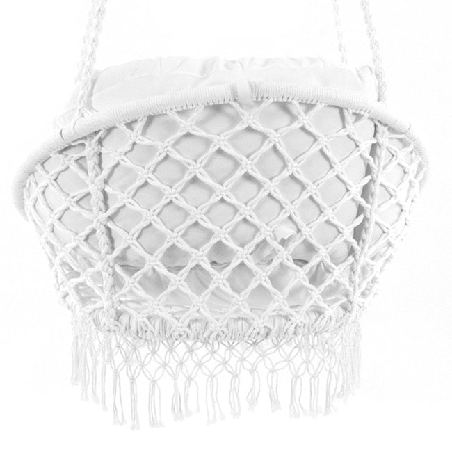 Deluxe Macrame Chair With Fringe - White