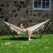 Double Cotton Hammock with Stand (250cm) - Natural with Fringe