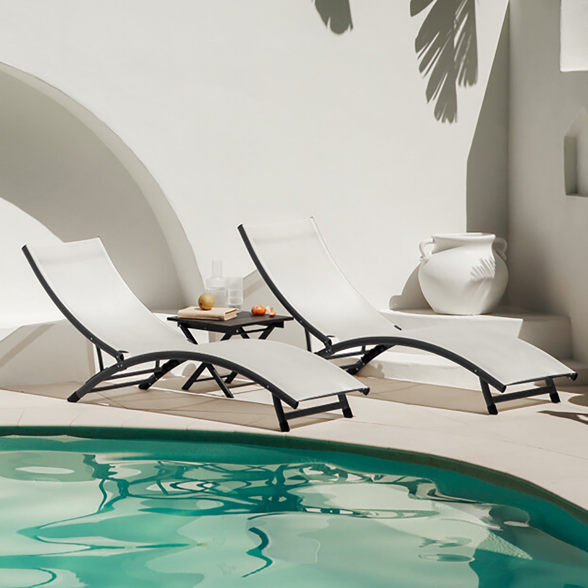 Coral Springs Phifer ® & Aluminum Outdoor Lounger Set (3pc) - Pearl  (pool lounge)