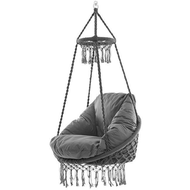 Deluxe Polyester Macrame Chair With Fringe Fog Grey