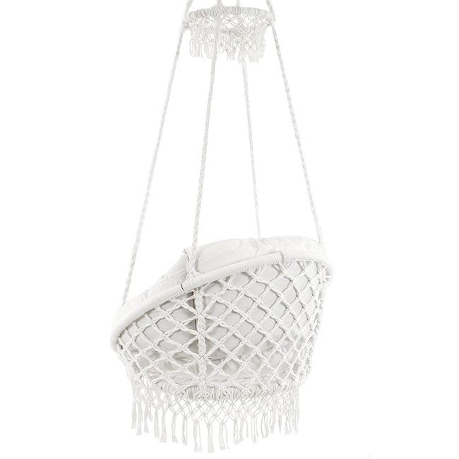 Deluxe Polyester Macrame Chair With Fringe White