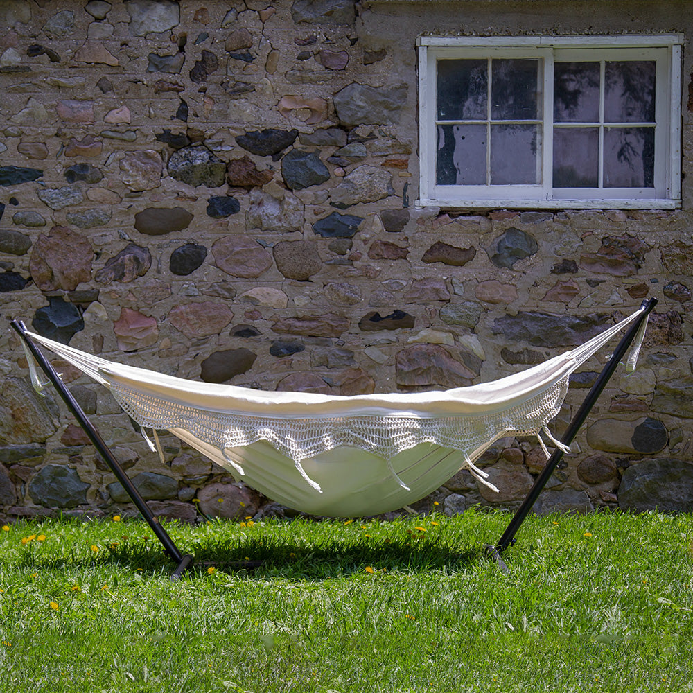 Double Cotton Hammock with Stand (250cm) - Natural with Fringe