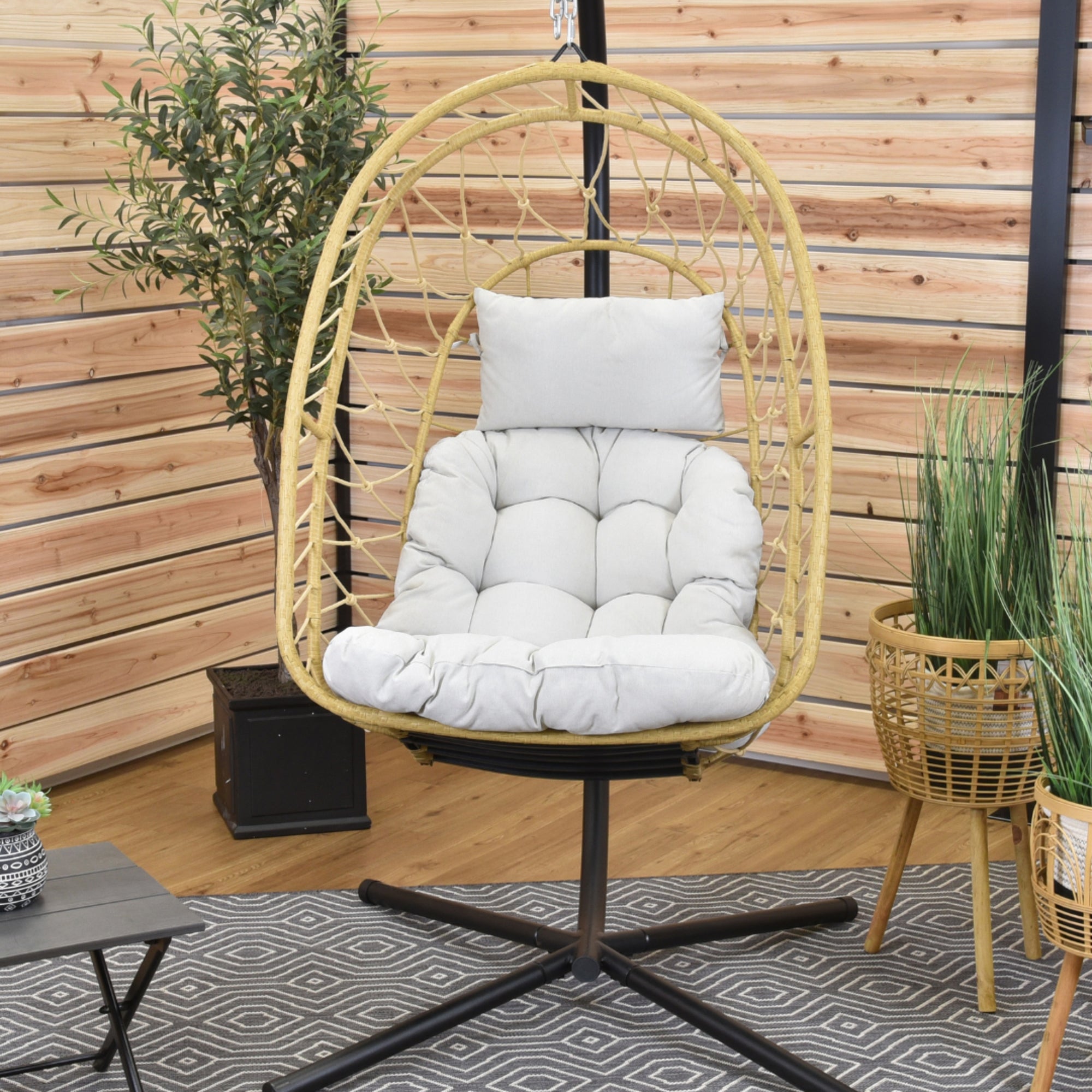 Deluxe Nest Chair with Phifer Geobella® Cushion & Steel Stand - Cappuccino