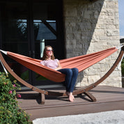 Double Sunbrella® Hammock with Solid Pine Stand (260cm) - Coral