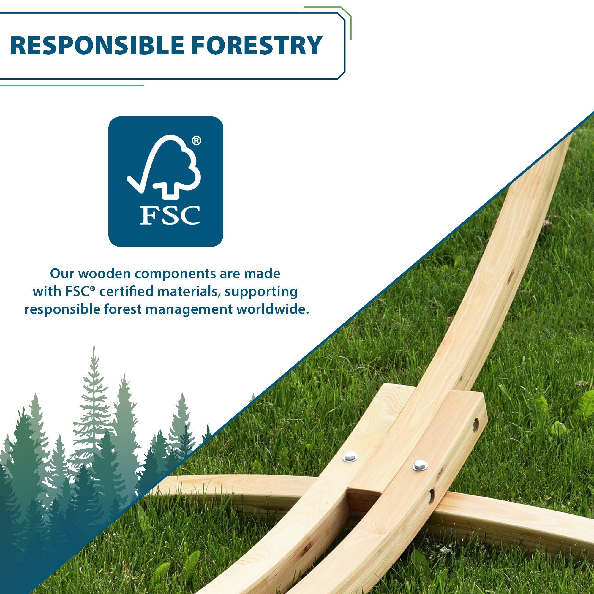 Double Sunbrella® Hammock with Solid Pine Stand (260cm) - Dove