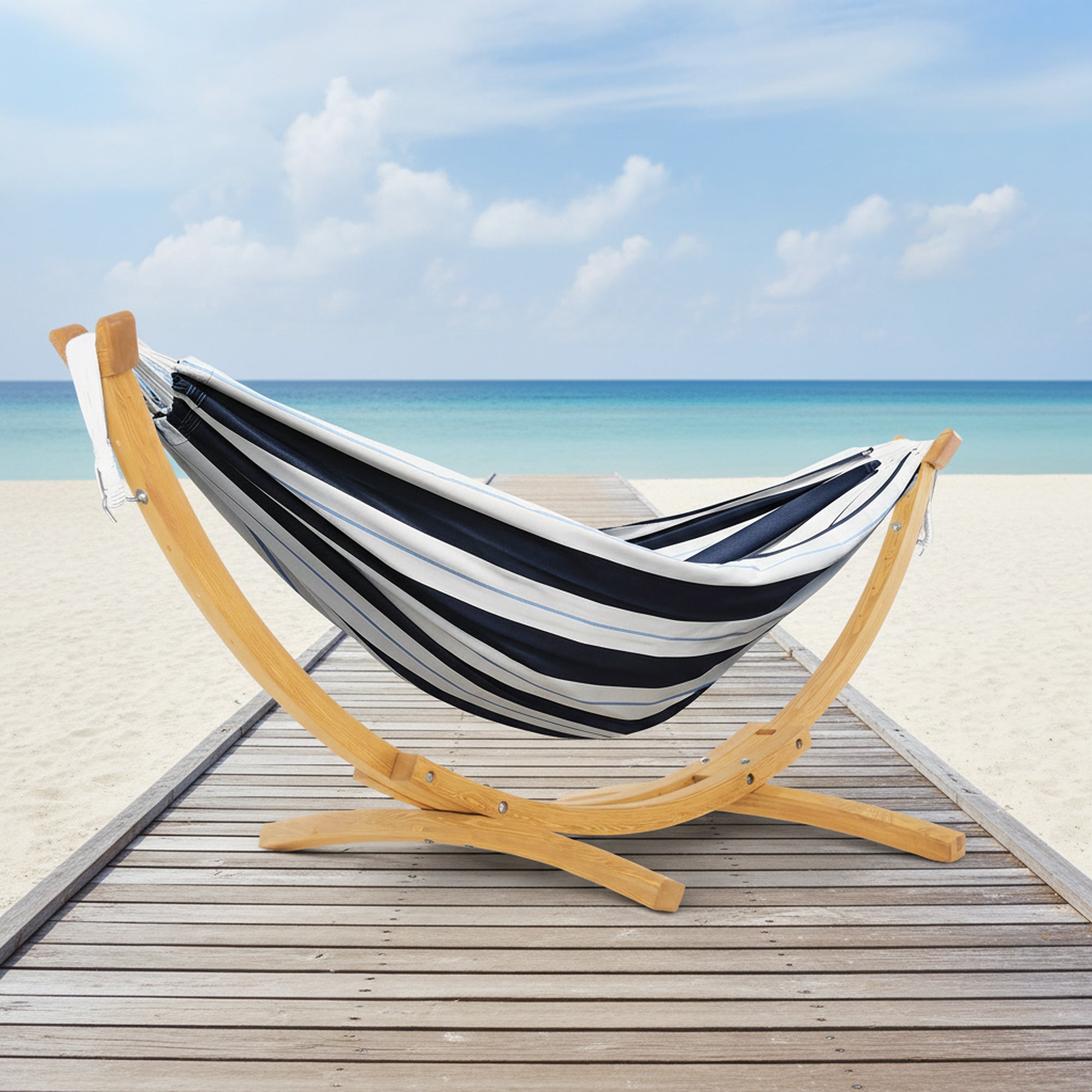 Double Cotton Hammock with Solid Pine Stand (260cm) - Harbor