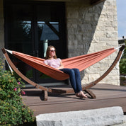 Double Sunbrella® Hammock with Solid Pine Stand (260cm) - Coral