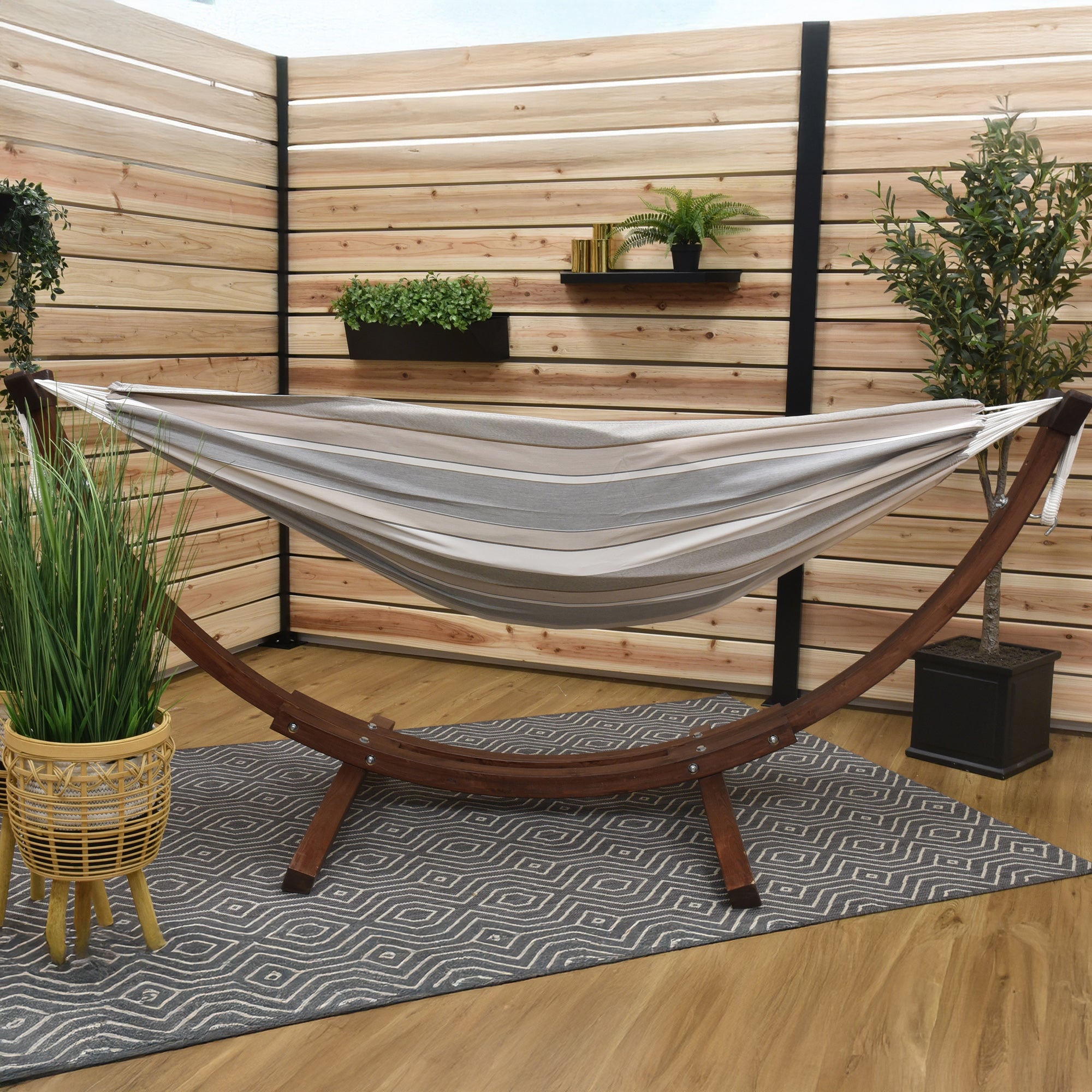 Double Sunbrella® Hammock with Solid Pine Stand (260cm) - Dove