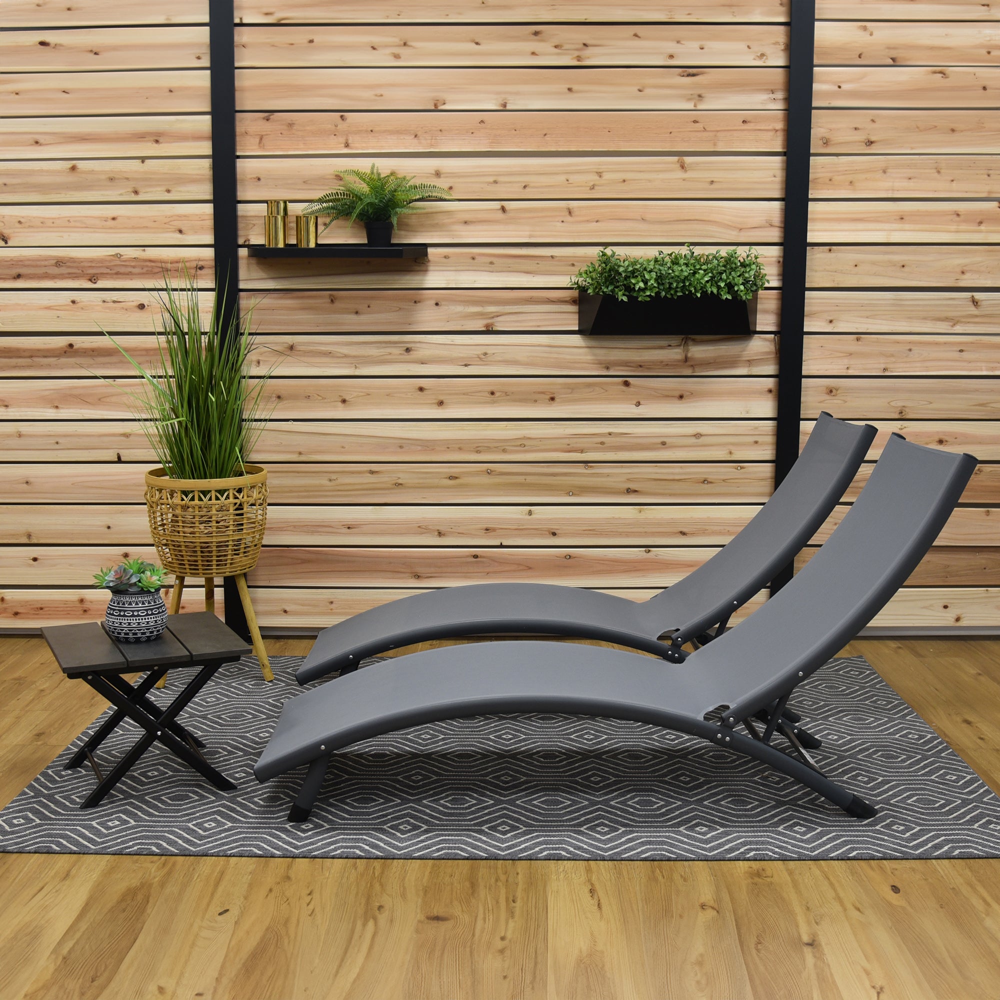 Coral Springs Phifer¬Æ & Aluminum Lounger Set (3pc) - Grey on Matte Black
