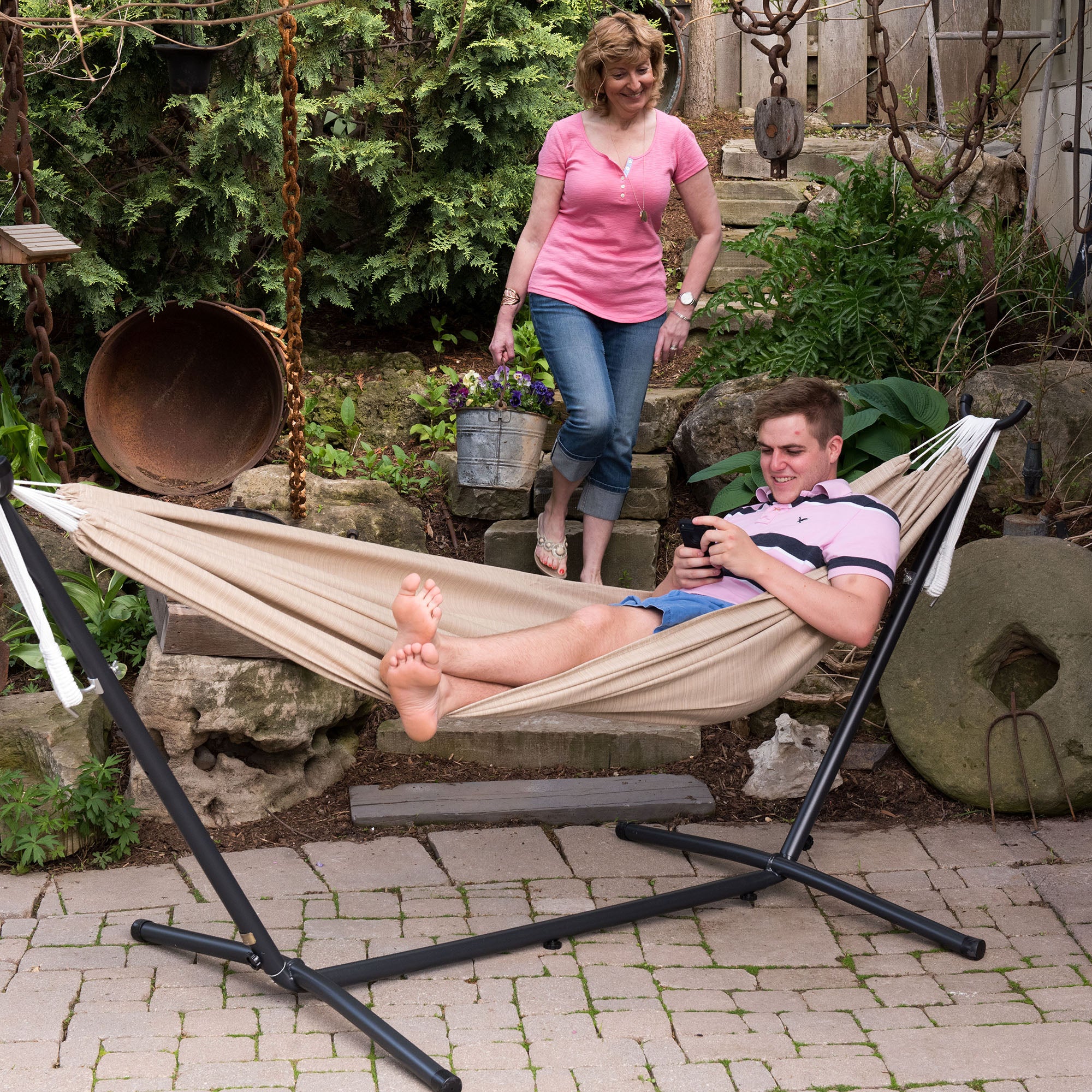 Double Sunbrella® Hammock with Stand (280cm) - Sand
