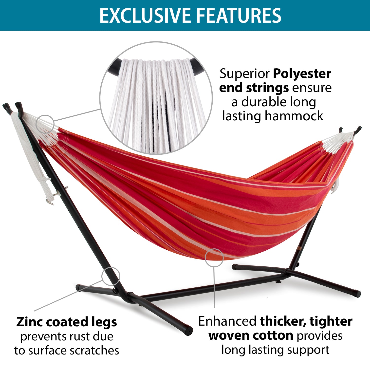 Double Cotton Hammock with Metal Stand Combo (250cm) Mimosa