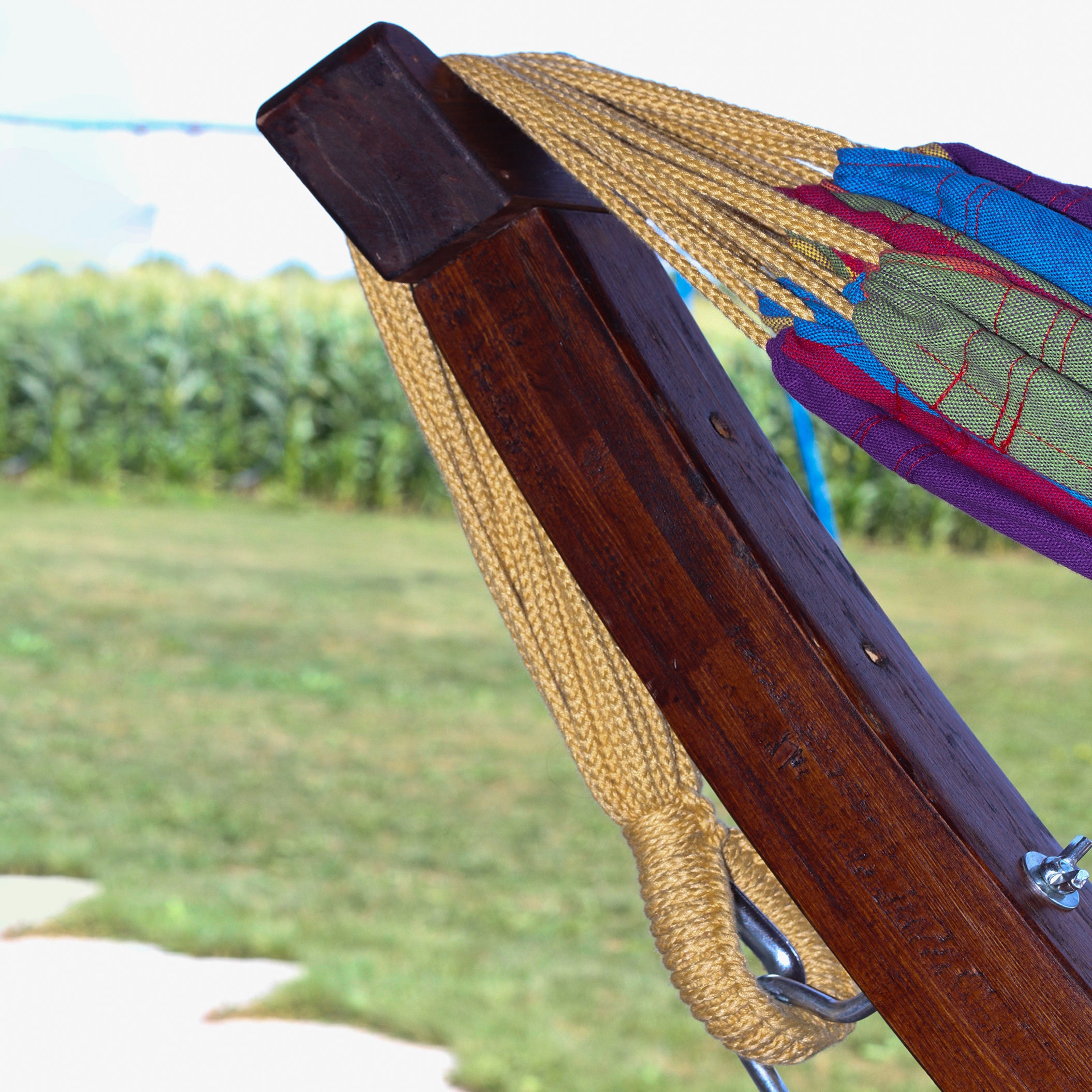 Double Cotton Hammock with Solid Pine Stand (260cm) - Tropical