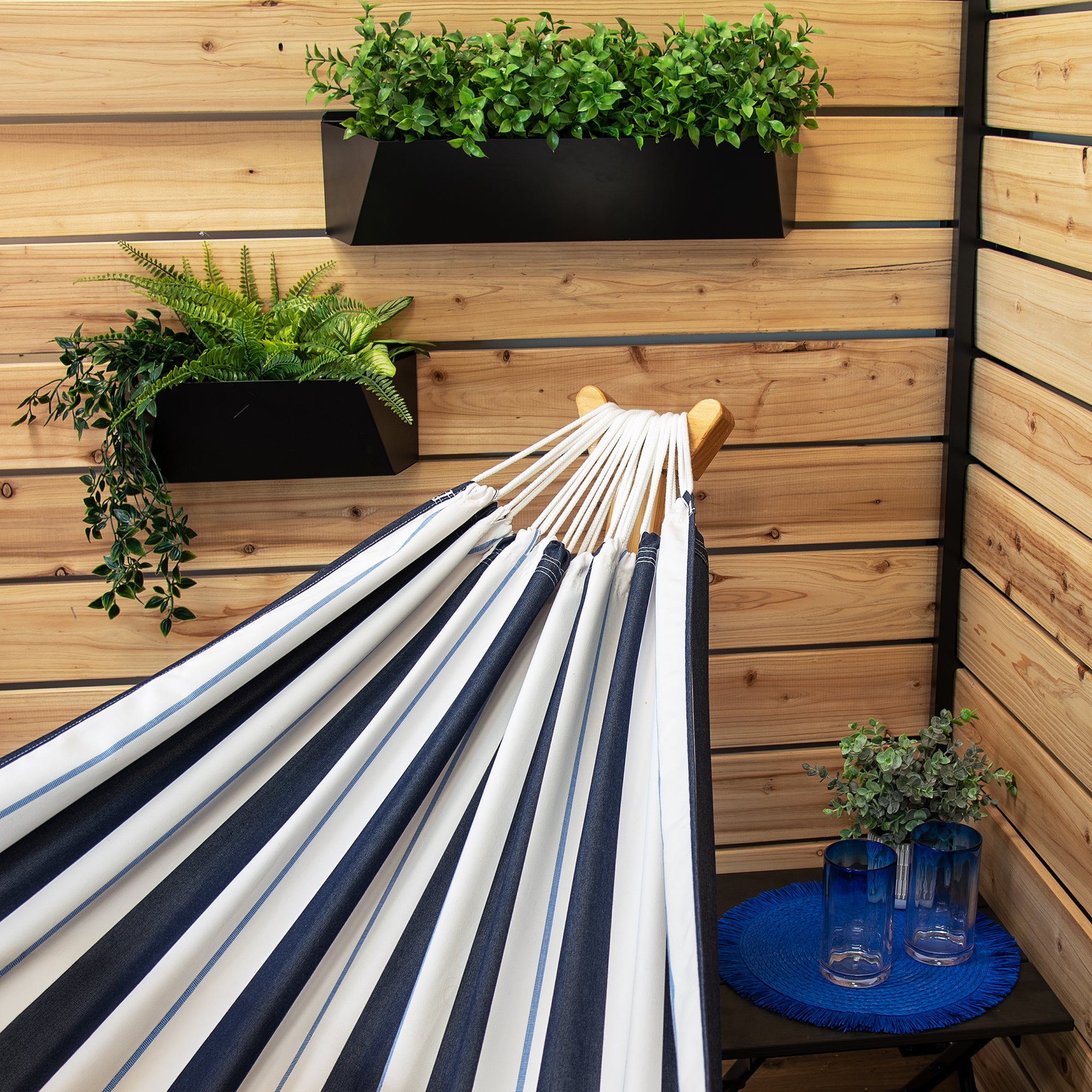 Double Sunbrella® Hammock with Solid Pine Stand (260cm) - Harbor