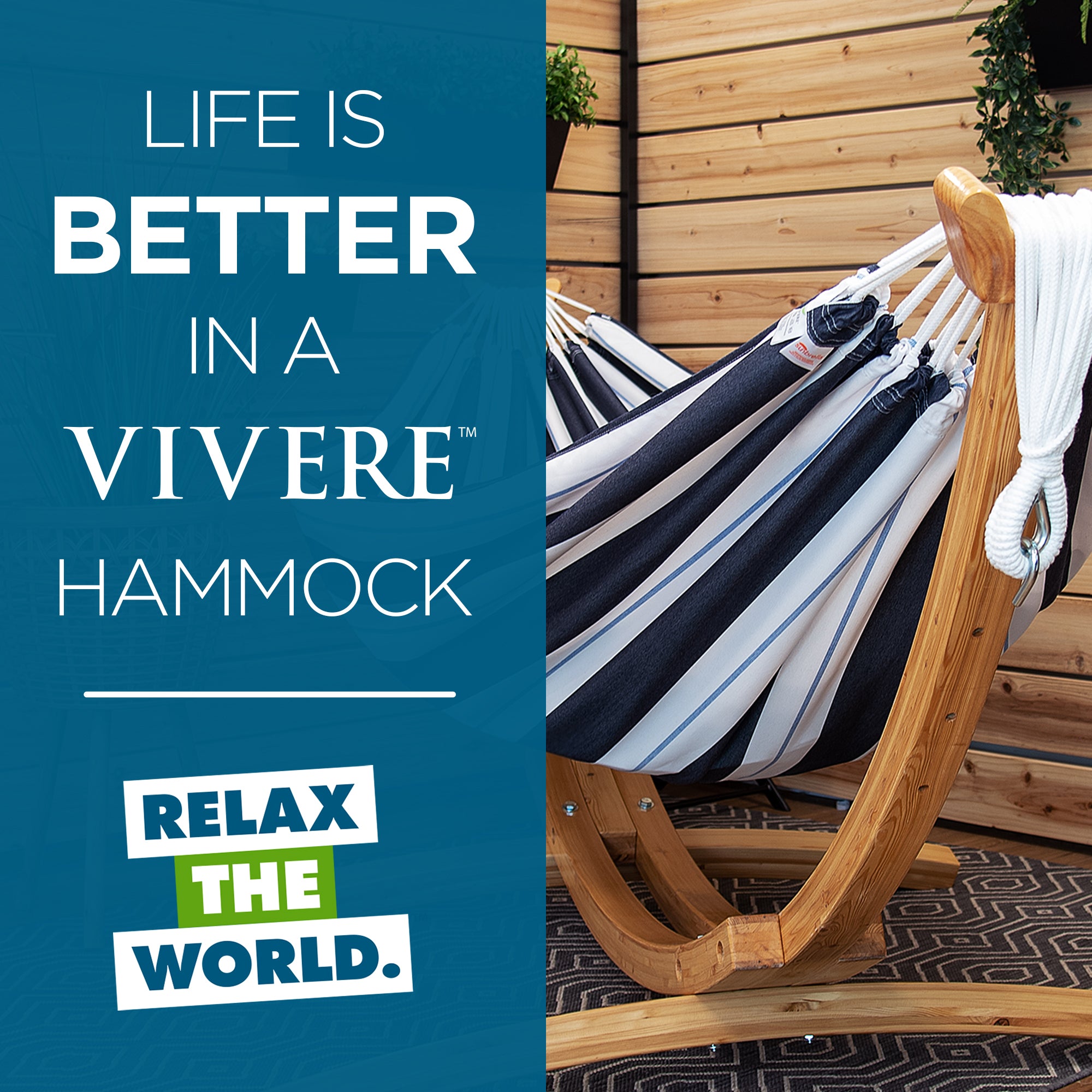 Double Sunbrella® Hammock with Solid Pine Stand (260cm) - Harbor