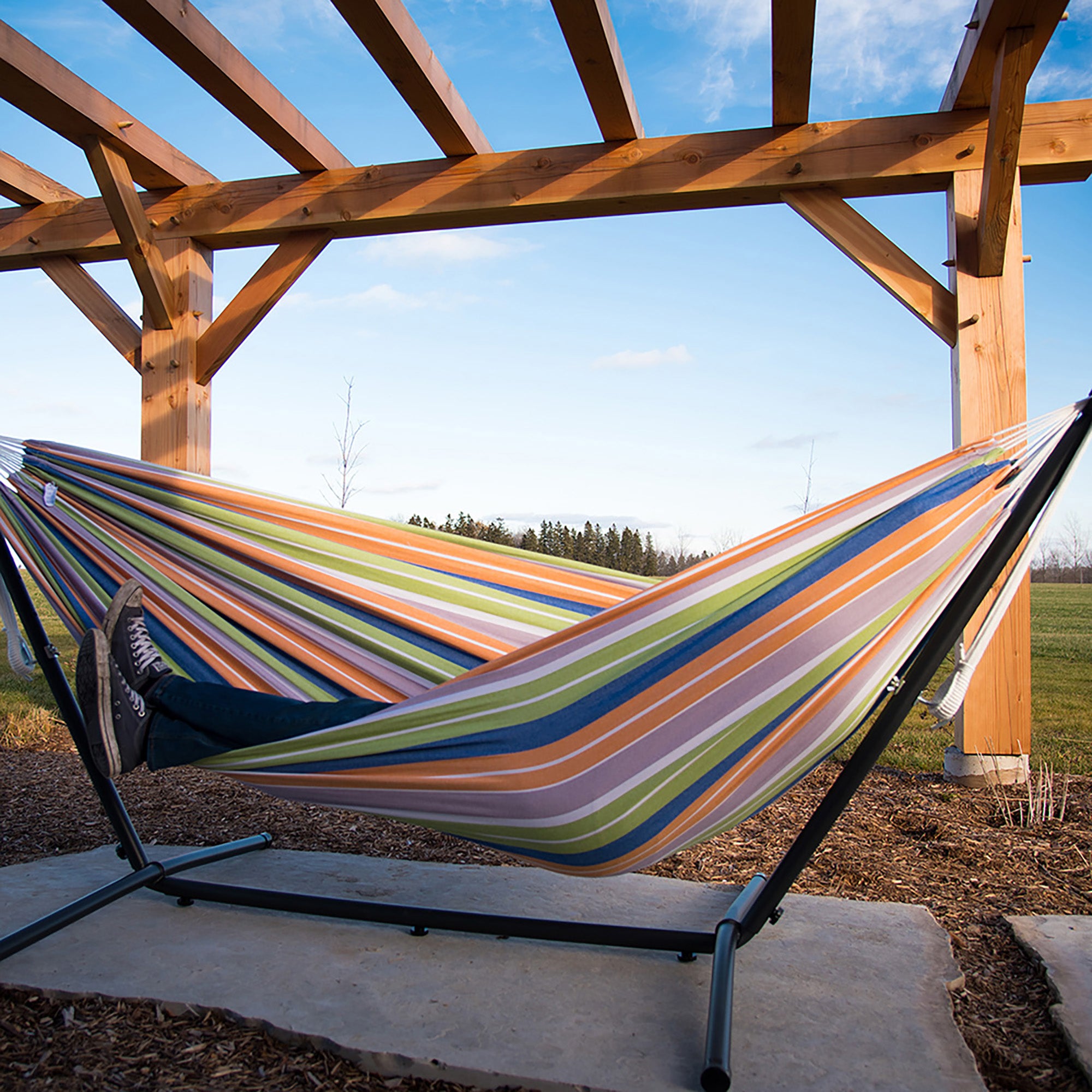 Double Cotton Hammock with Stand (250cm) - Retro