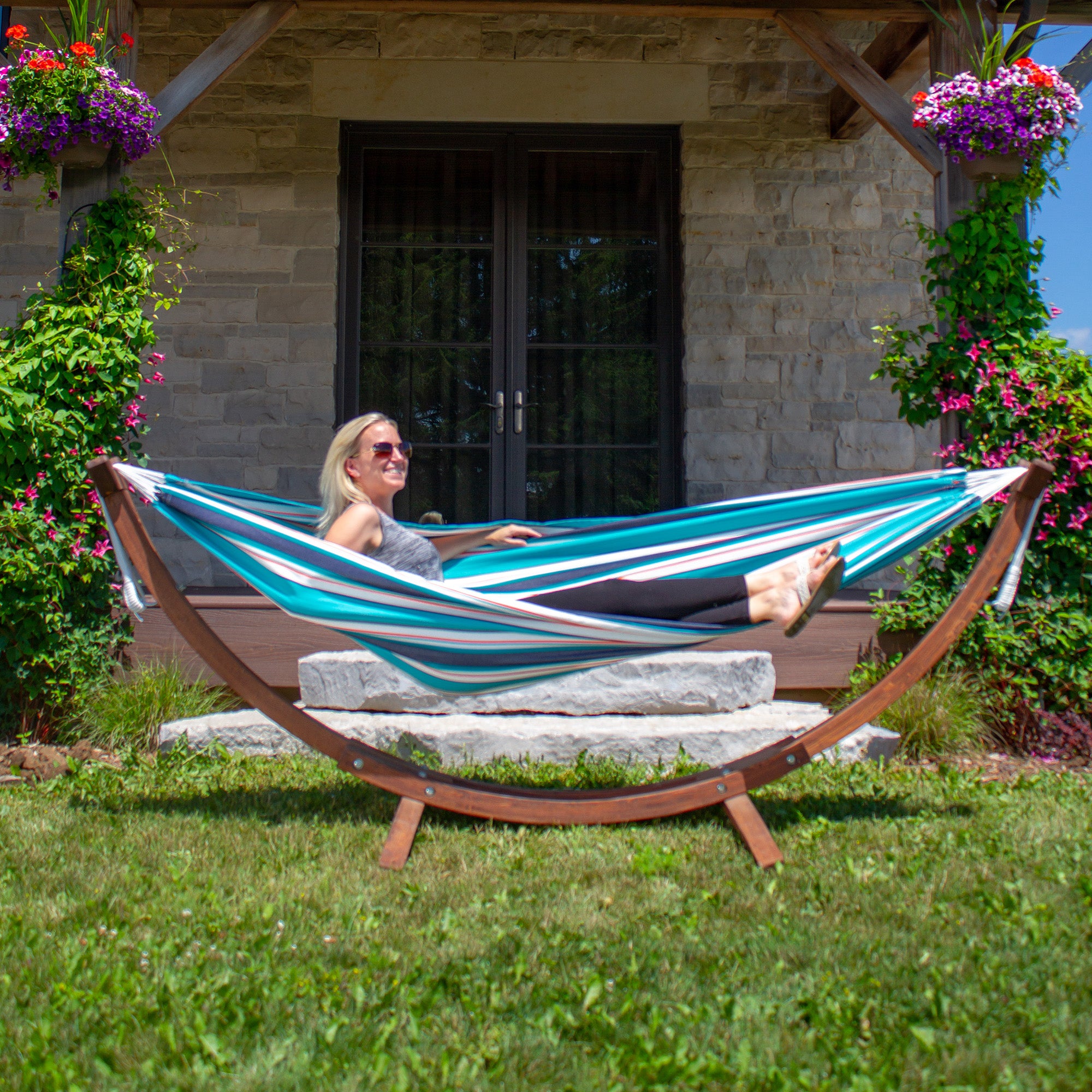 Double Sunbrella® Hammock with Solid Pine Stand (260cm) - Token Surfside