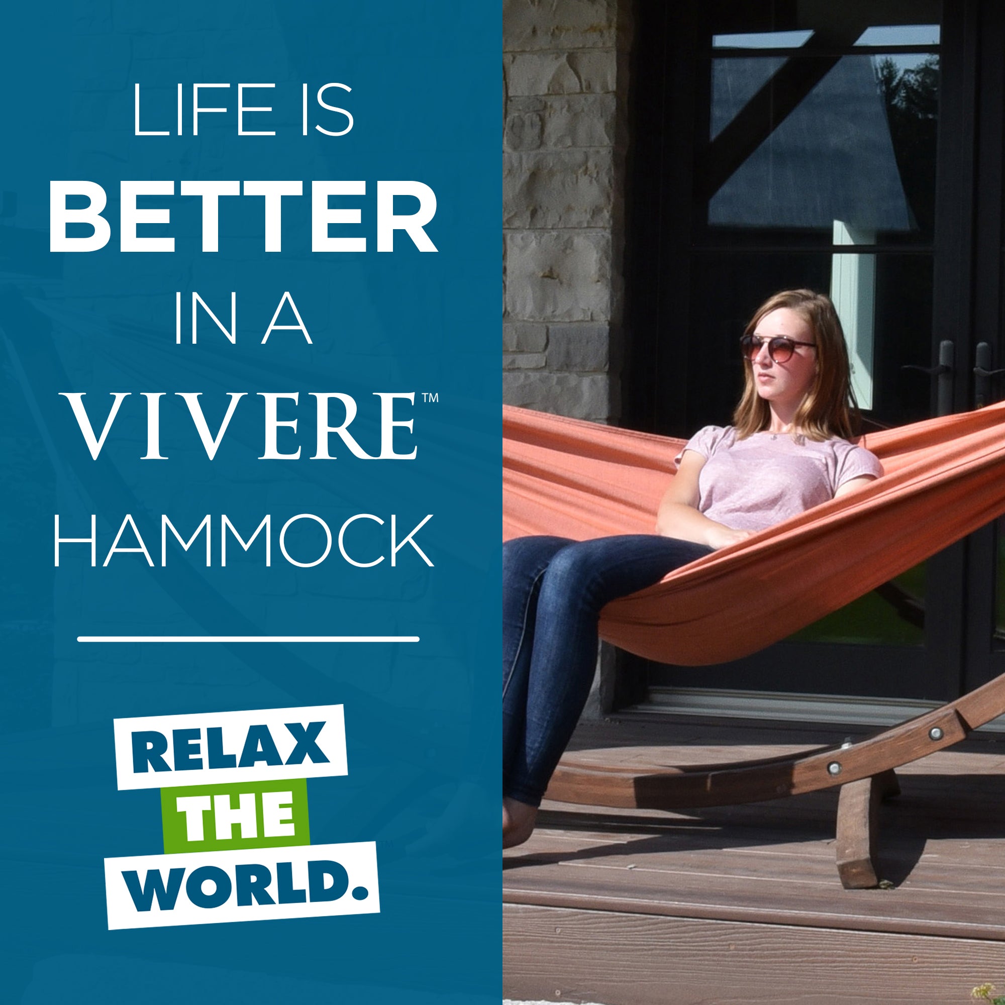 Double Sunbrella® Hammock with Solid Pine Stand (260cm) - Coral