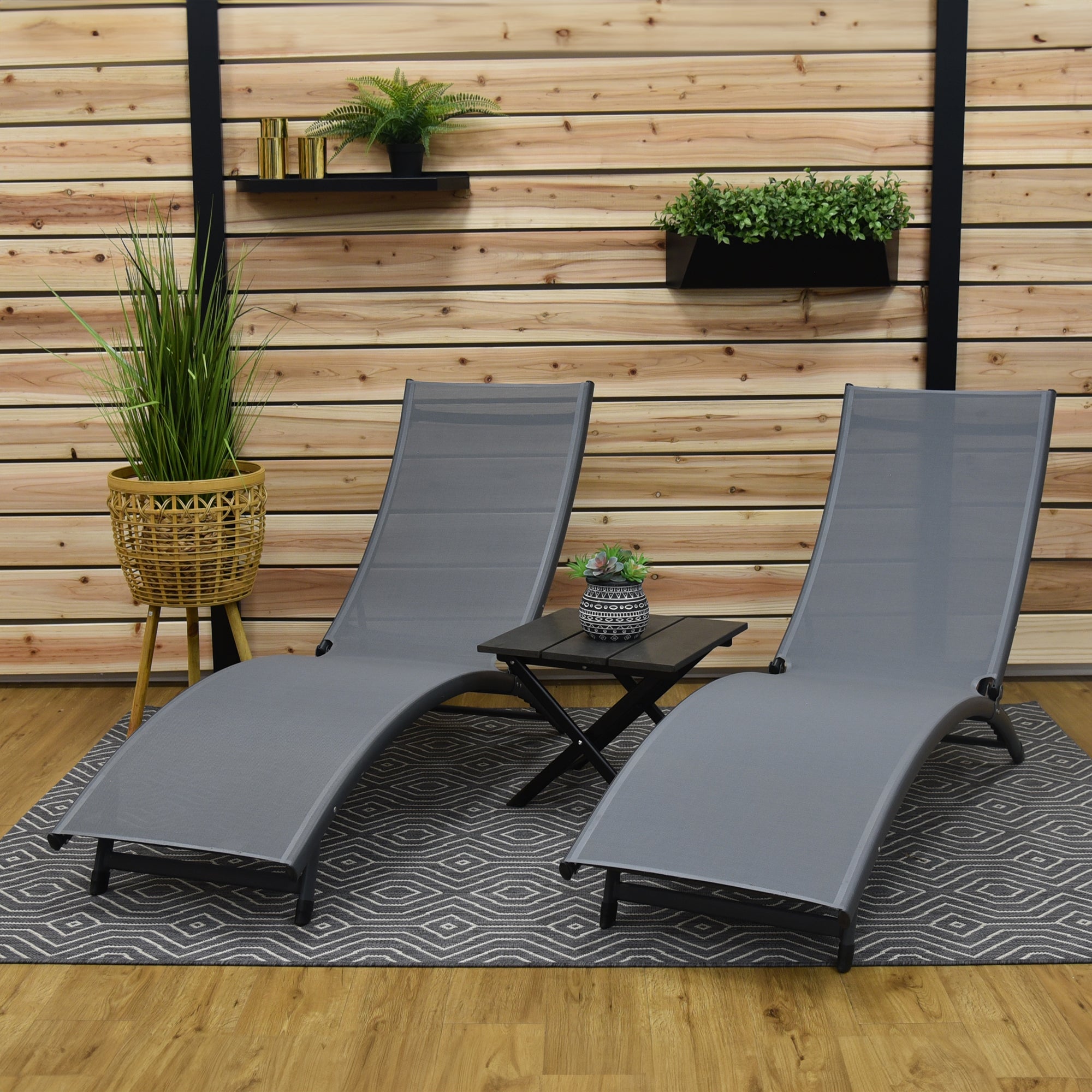 Coral Springs Phifer¬Æ & Aluminum Lounger Set (3pc) - Grey on Matte Black