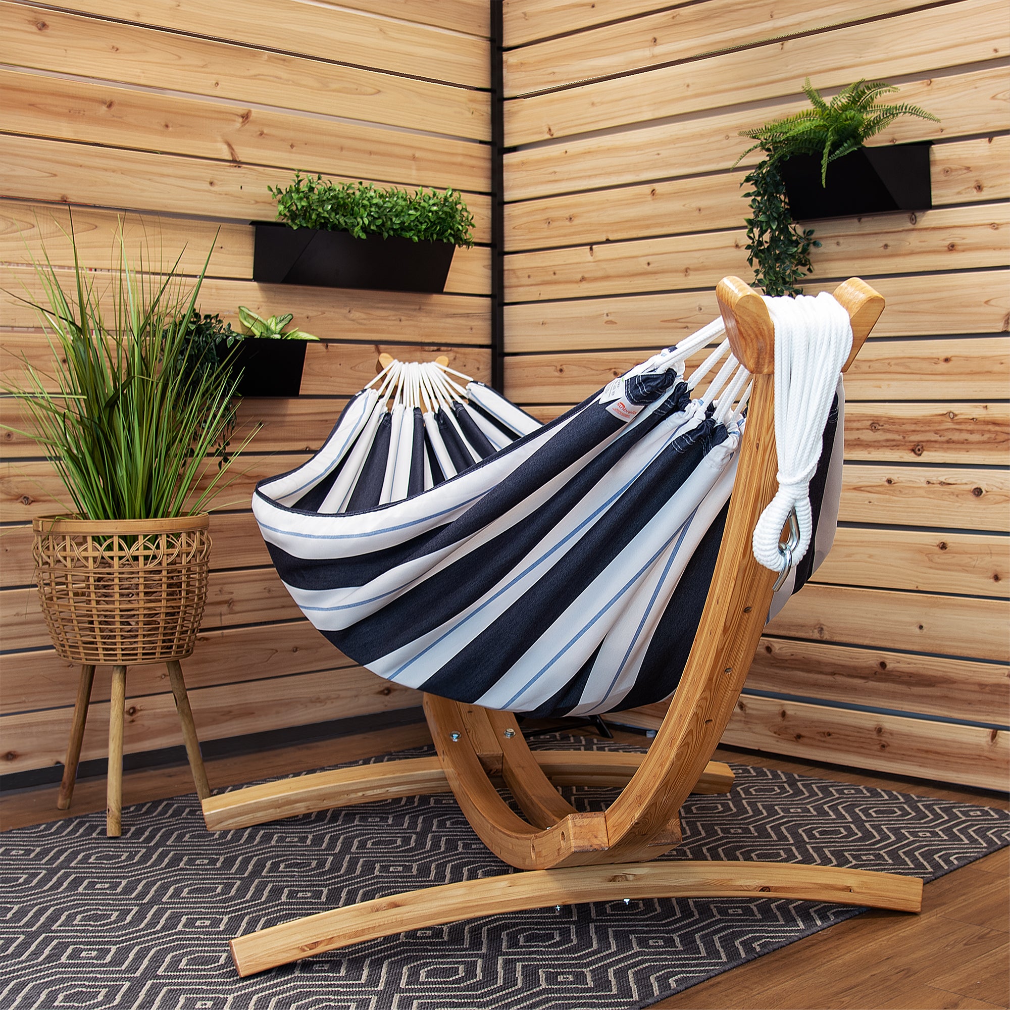 Double Sunbrella® Hammock with Solid Pine Stand (260cm) - Harbor