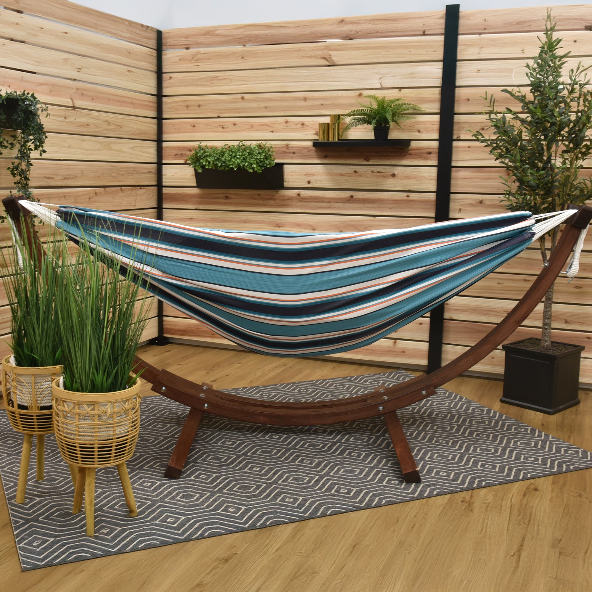 Double Sunbrella® Hammock with Solid Pine Stand (260cm) - Token Surfside