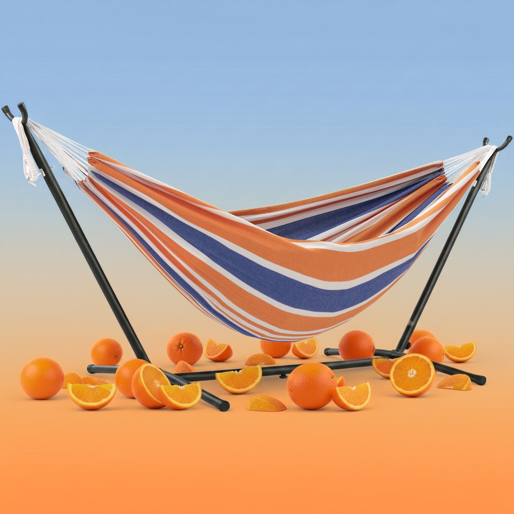 Double Cotton Hammock with Stand (250cm) - Orange Punch