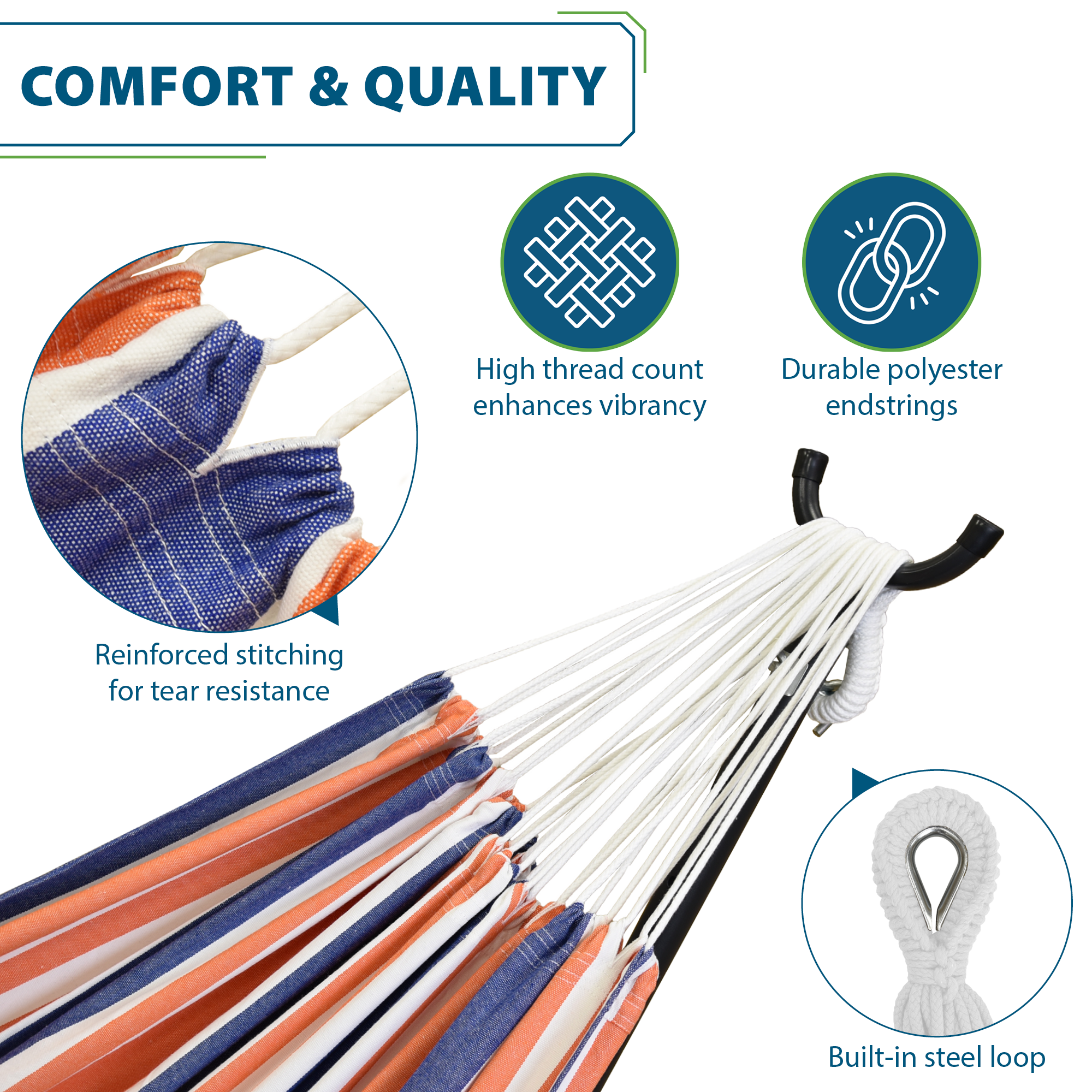 Double Cotton Hammock with Stand (250cm) - Orange Punch