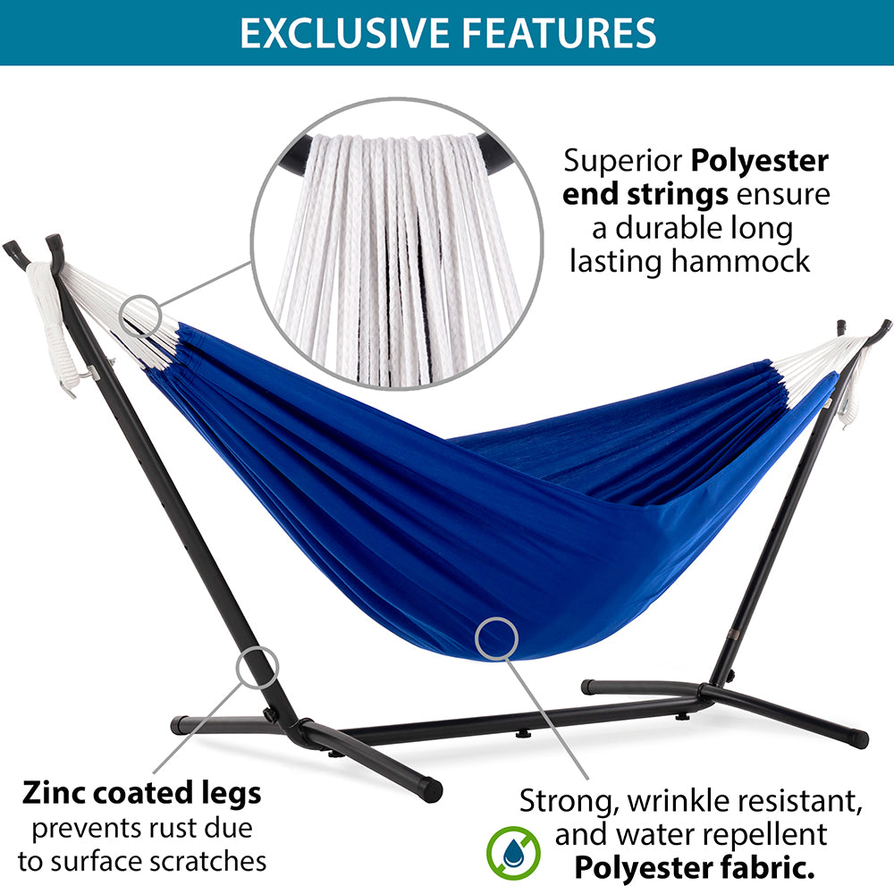 Double Polyester Hammock with Stand (280cm) - Royal Blue