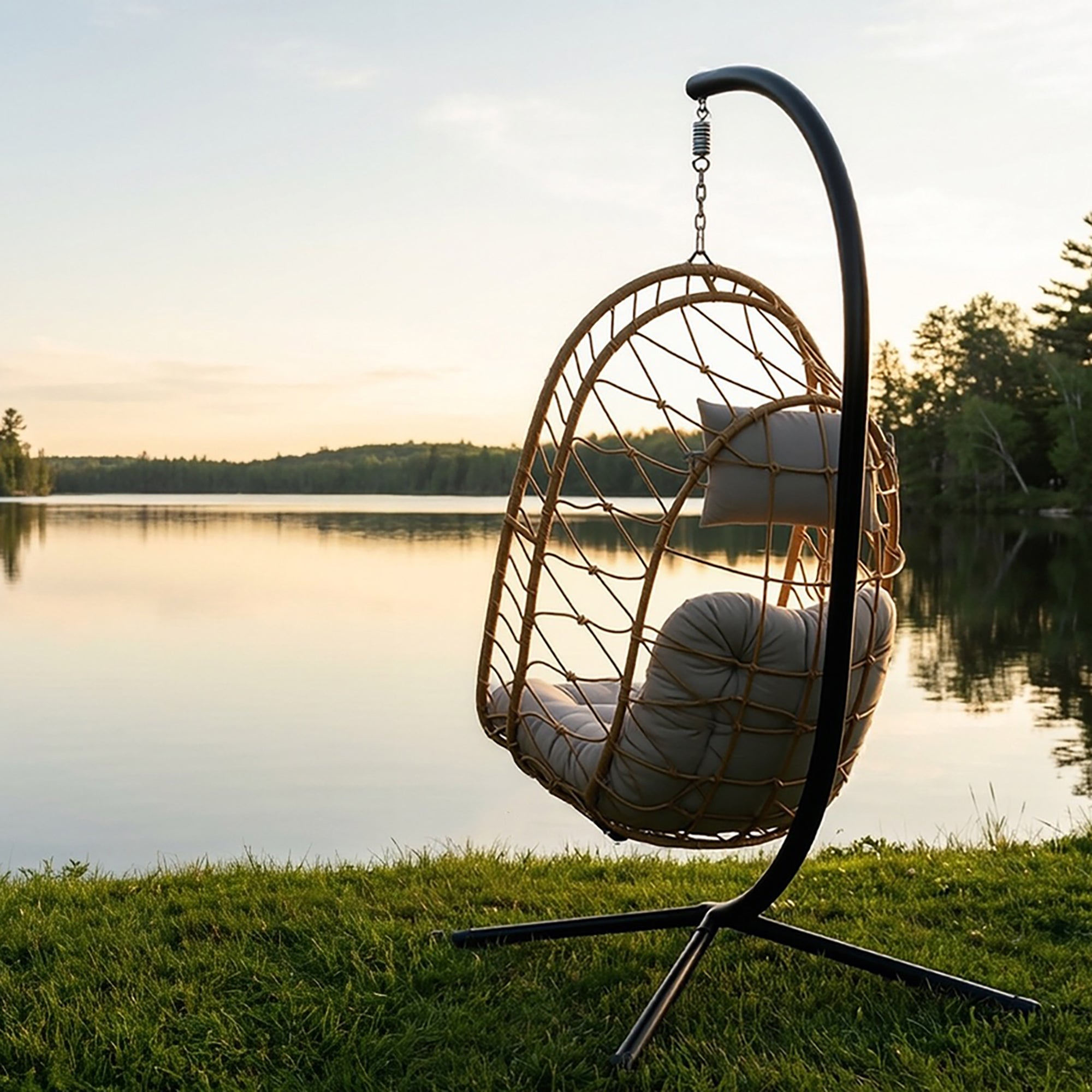 Deluxe Nest Chair with Phifer Geobella® Cushion & Steel Stand - Cappuccino