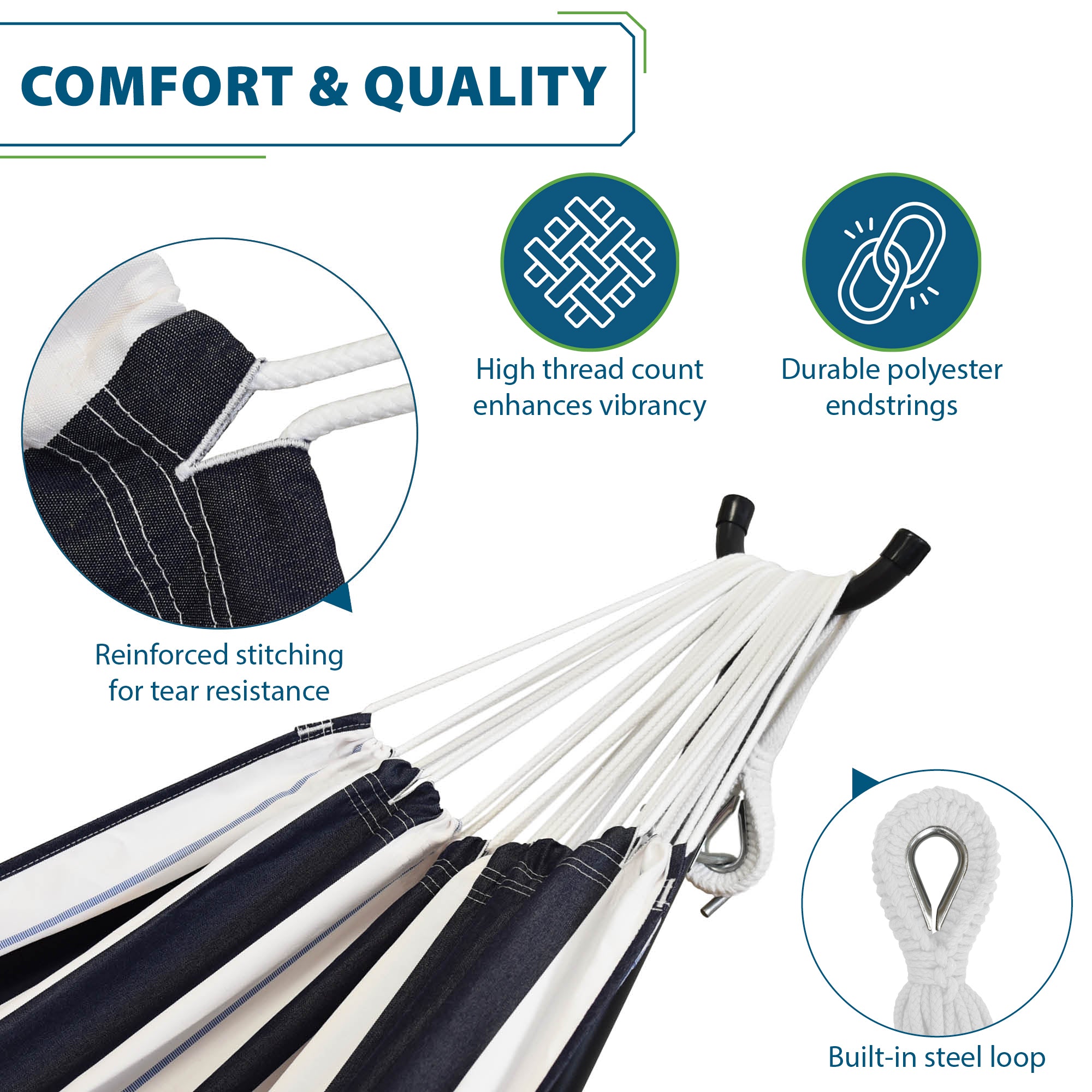 Double Cotton Hammock with Solid Pine Stand (260cm) - Harbor