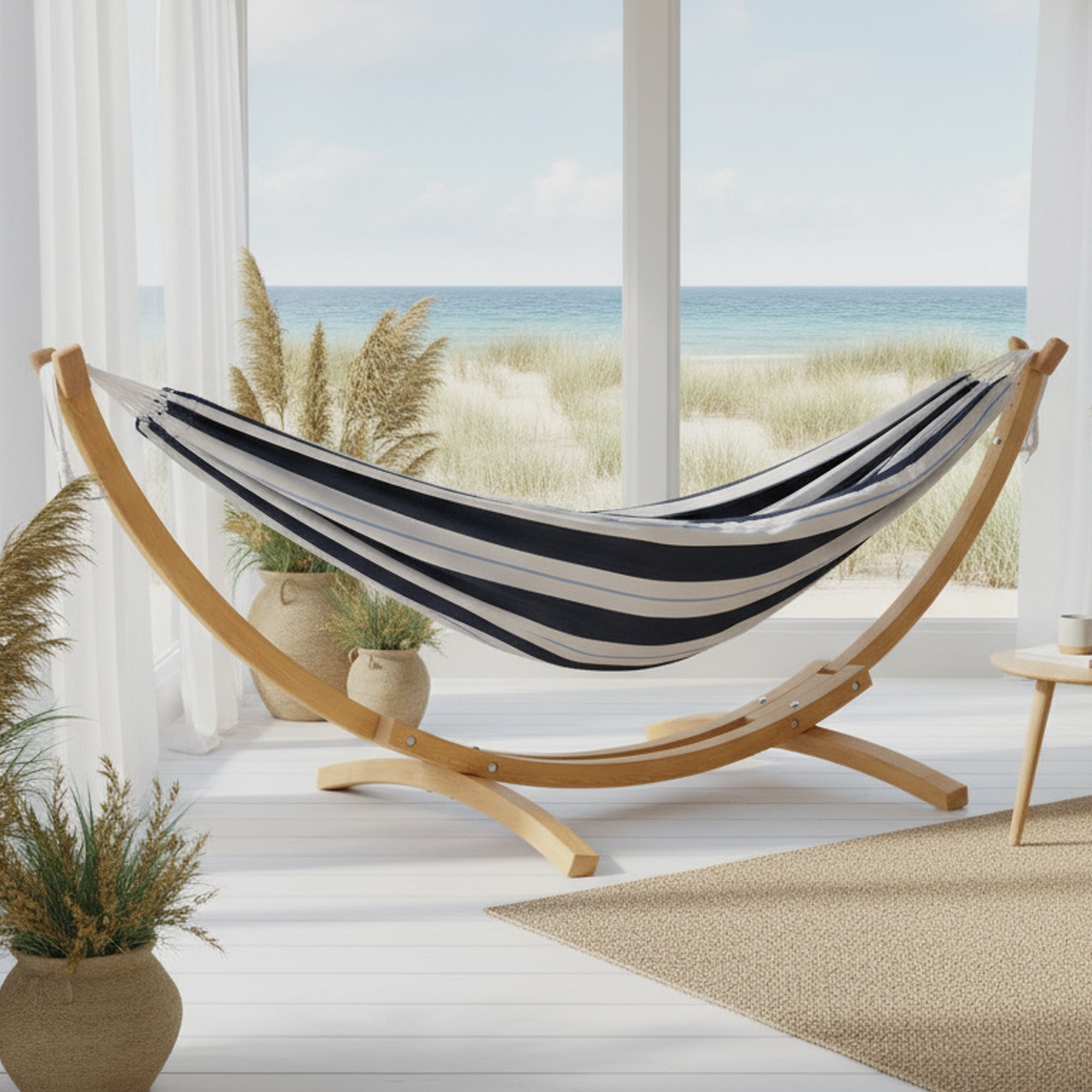 Double Cotton Hammock with Solid Pine Stand (260cm) - Harbor