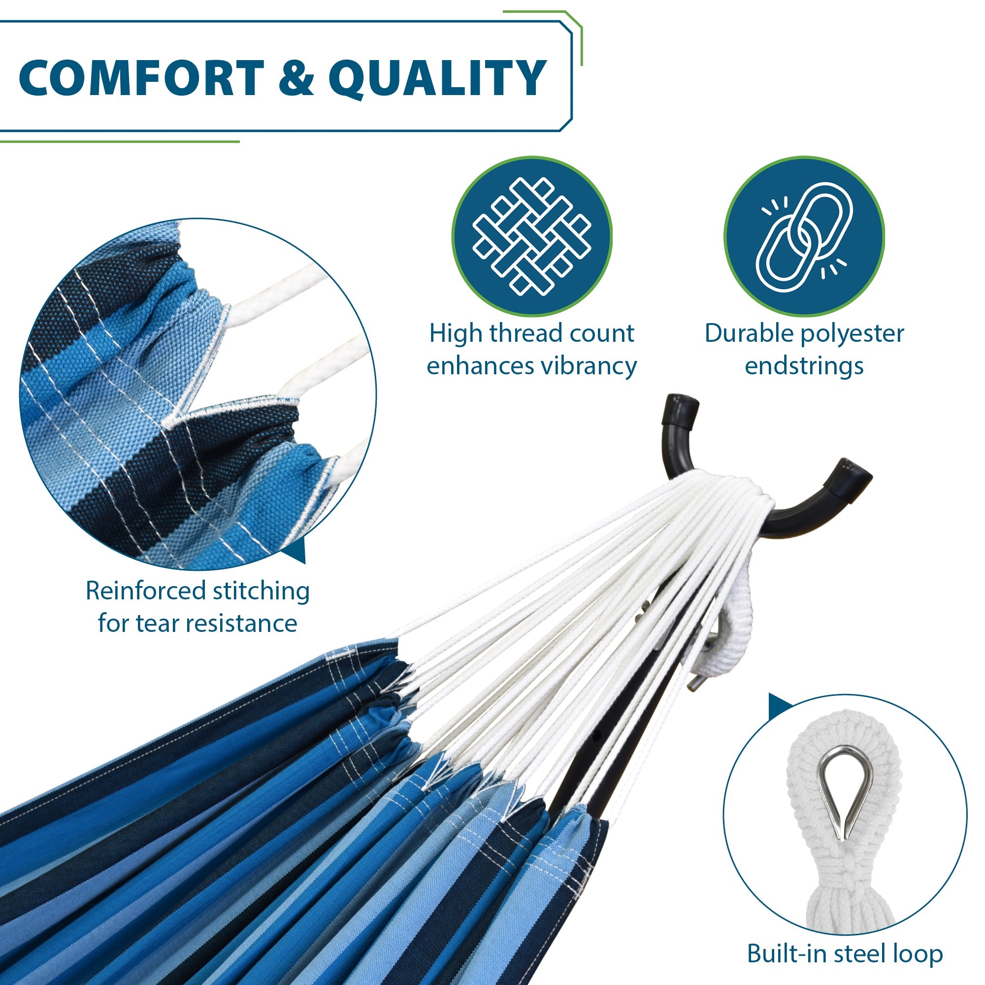 Double Cotton Hammock with Stand (250cm) - Blue Lagoon