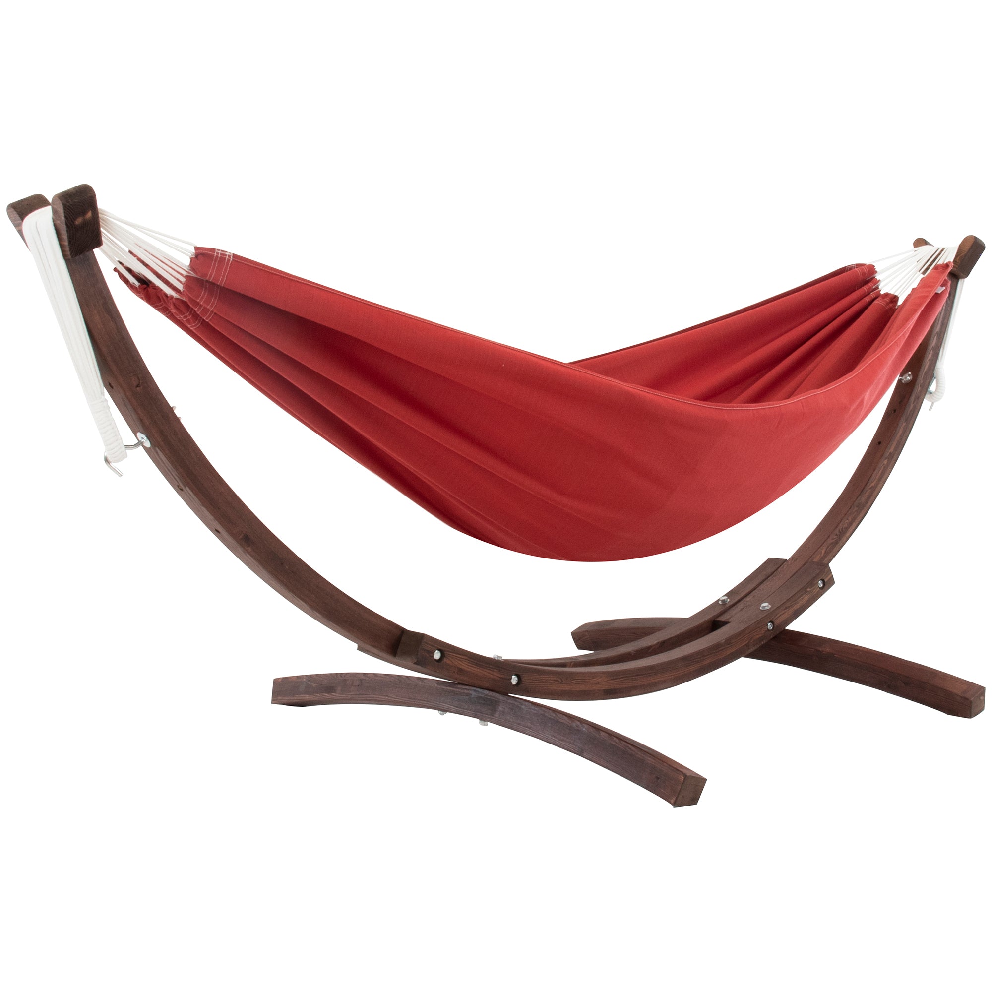 Double Sunbrella® Hammock with Solid Pine Stand (260cm) - Crimson