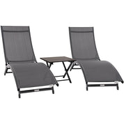 Coral Springs Phifer® & Aluminum Lounger Set (3pc) - Grey on Matte Black