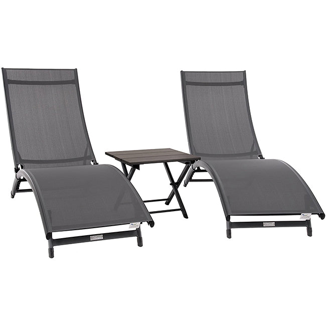Coral Springs Phifer® & Aluminum Lounger Set (3pc) - Grey on Matte Black