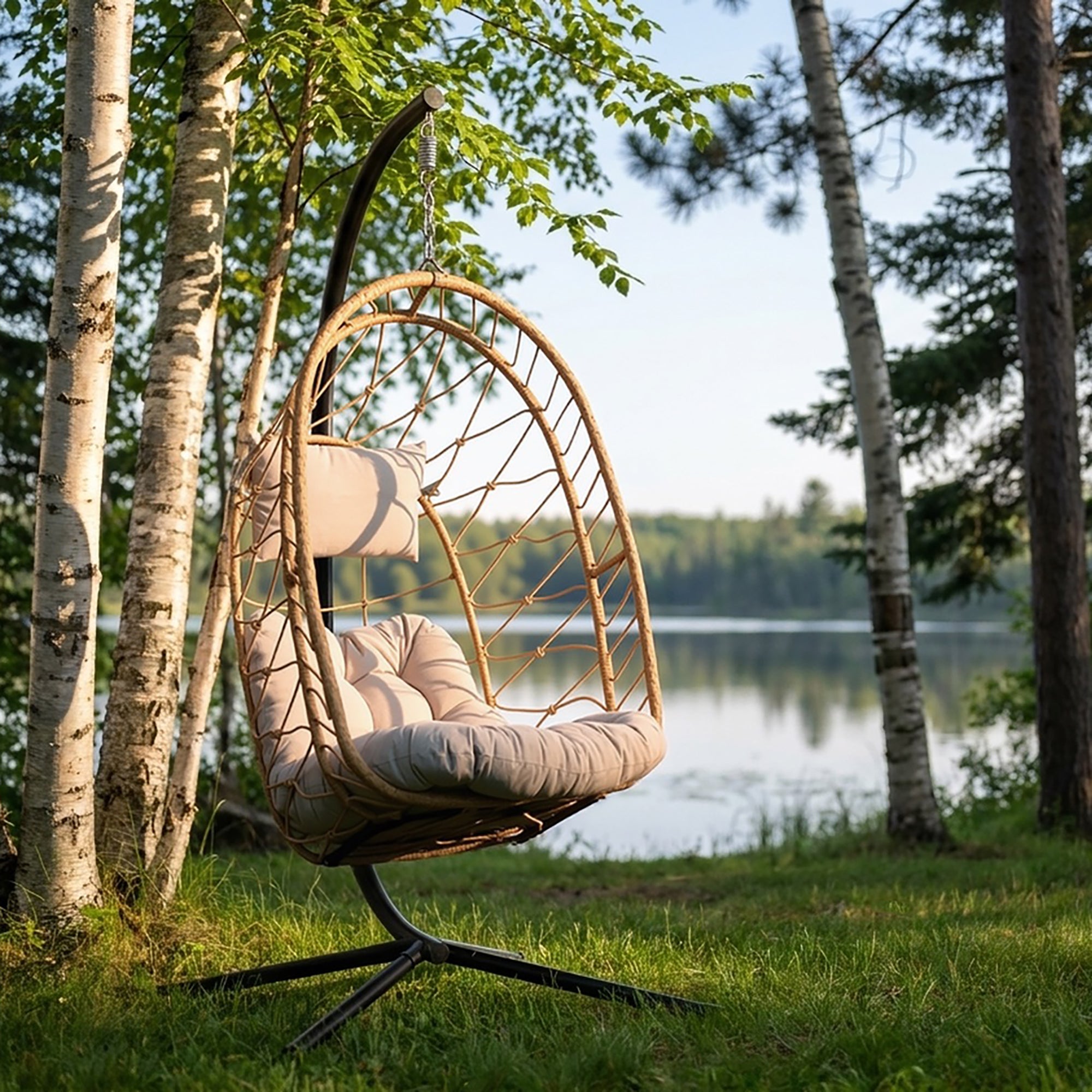 Deluxe Nest Chair with Phifer Geobella® Cushion & Steel Stand - Cappuccino