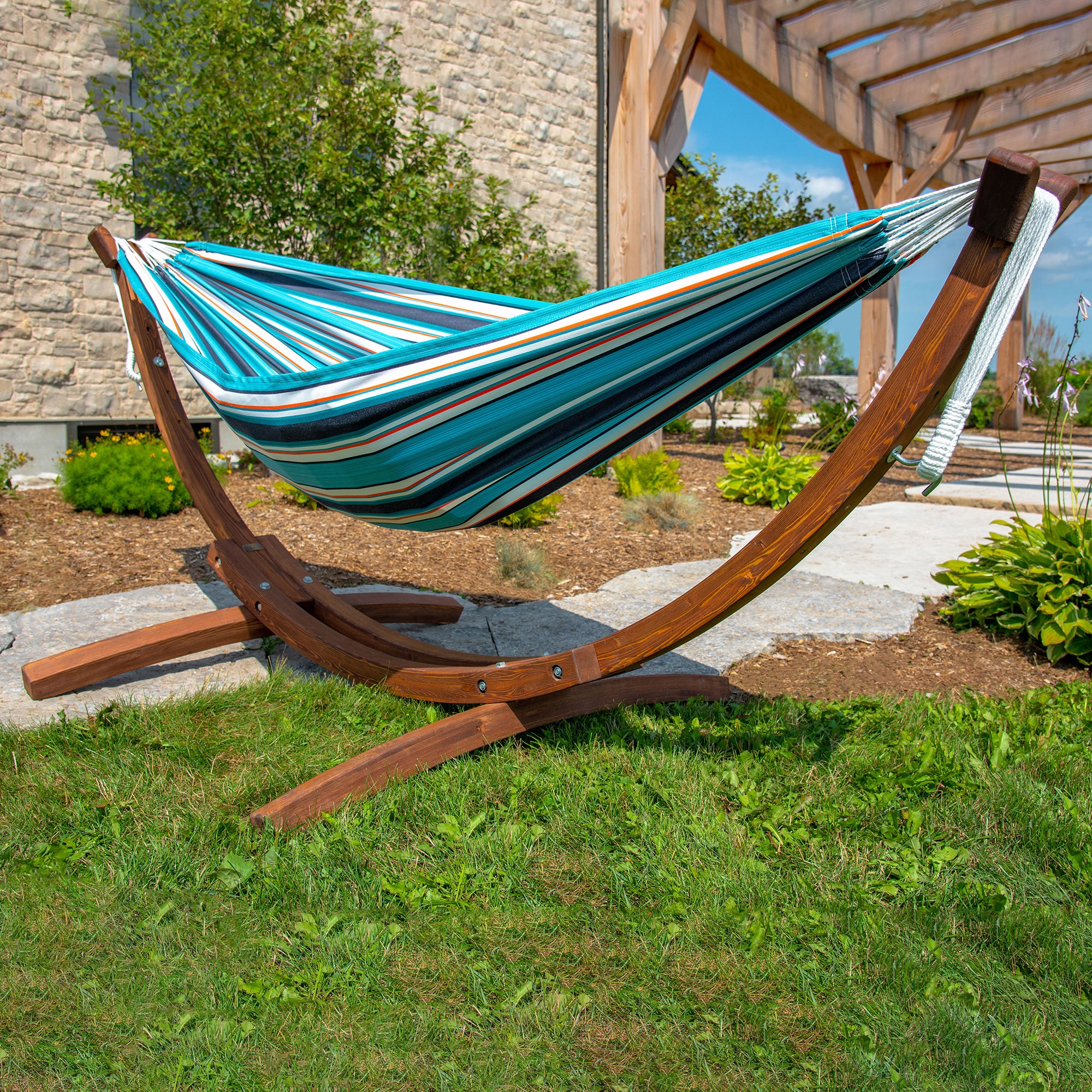 Double Sunbrella® Hammock with Solid Pine Stand (260cm) - Token Surfside