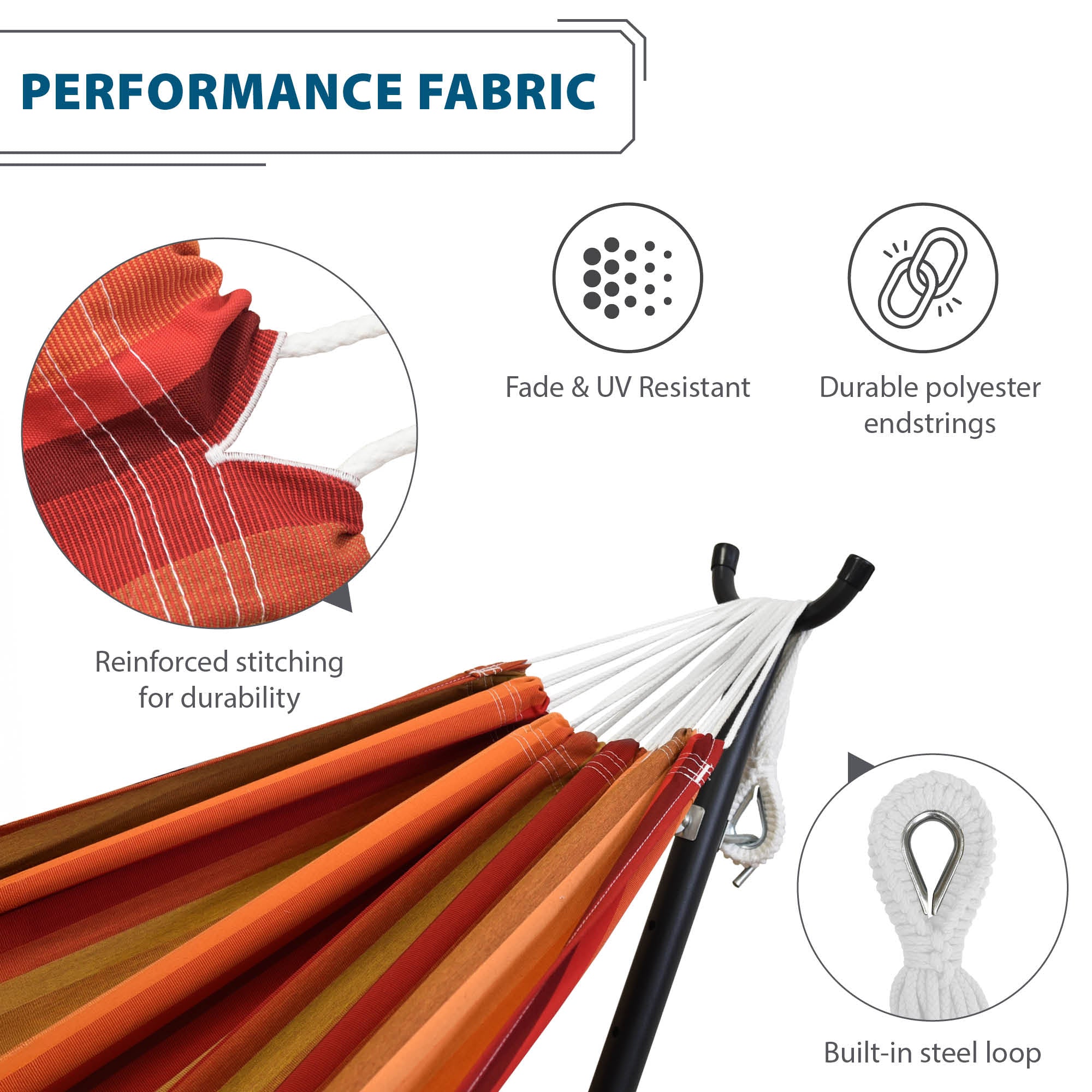 Double Sunbrella® Hammock with Solid Pine Stand (260cm) - Sunset