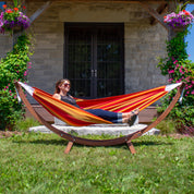 Double Sunbrella® Hammock with Solid Pine Stand (260cm) - Sunset